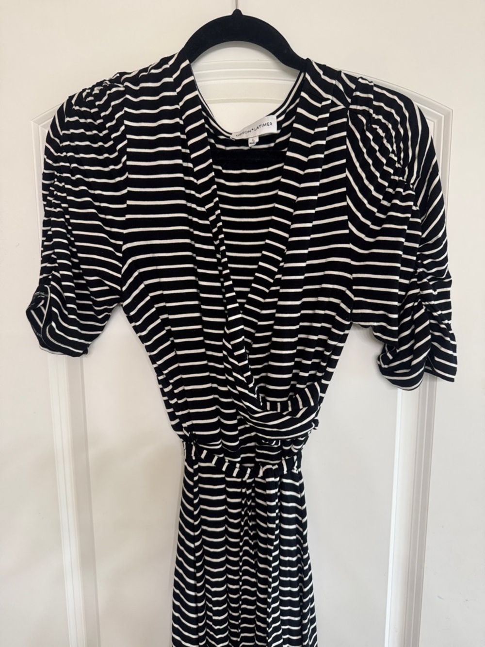 Gibson Latimer Black & White Striped Midi Wrap Dress
